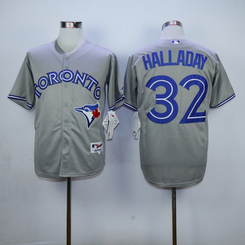 Men Toronto Blue Jays #32 Halladay Grey MLB Jerseys->toronto blue jays->MLB Jersey